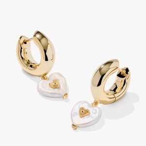 Kendra Scott Sasha Heart in Gold Huggies w/Pearl Heart Charm